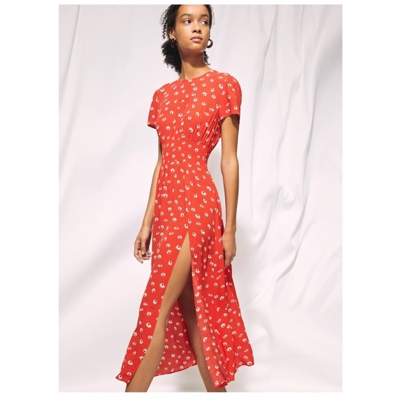 Aritzia Dresses & Skirts - Aritzia - Wilfred Maxime Red White Floral Midi Dress with High Slit